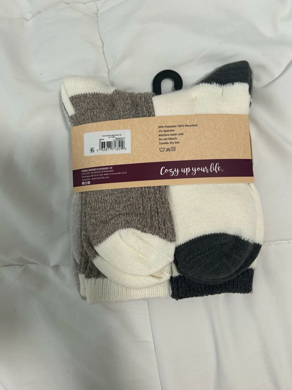 Muk Luks womens Gray & Taupe Striped Boot Socks - 6 Pack